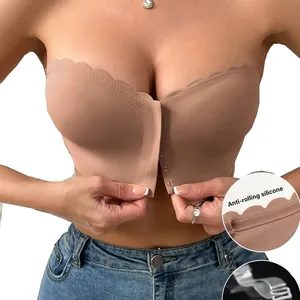 Best Seller Soft Breathable Front Closure Wavy Trim  Bra Adjustable WomenPush-Up Anti slip Front Buckle Bra Women
