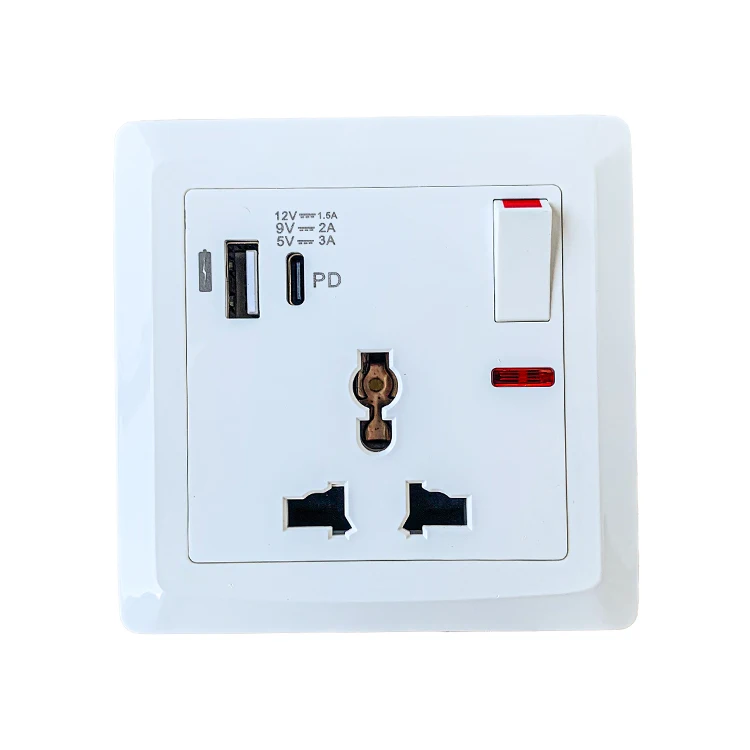 13A 3 Pin Universal Wall Socket Usb and Type C Electric Power Usb Switch Outlet Uk Wall Socket With Usb C Type