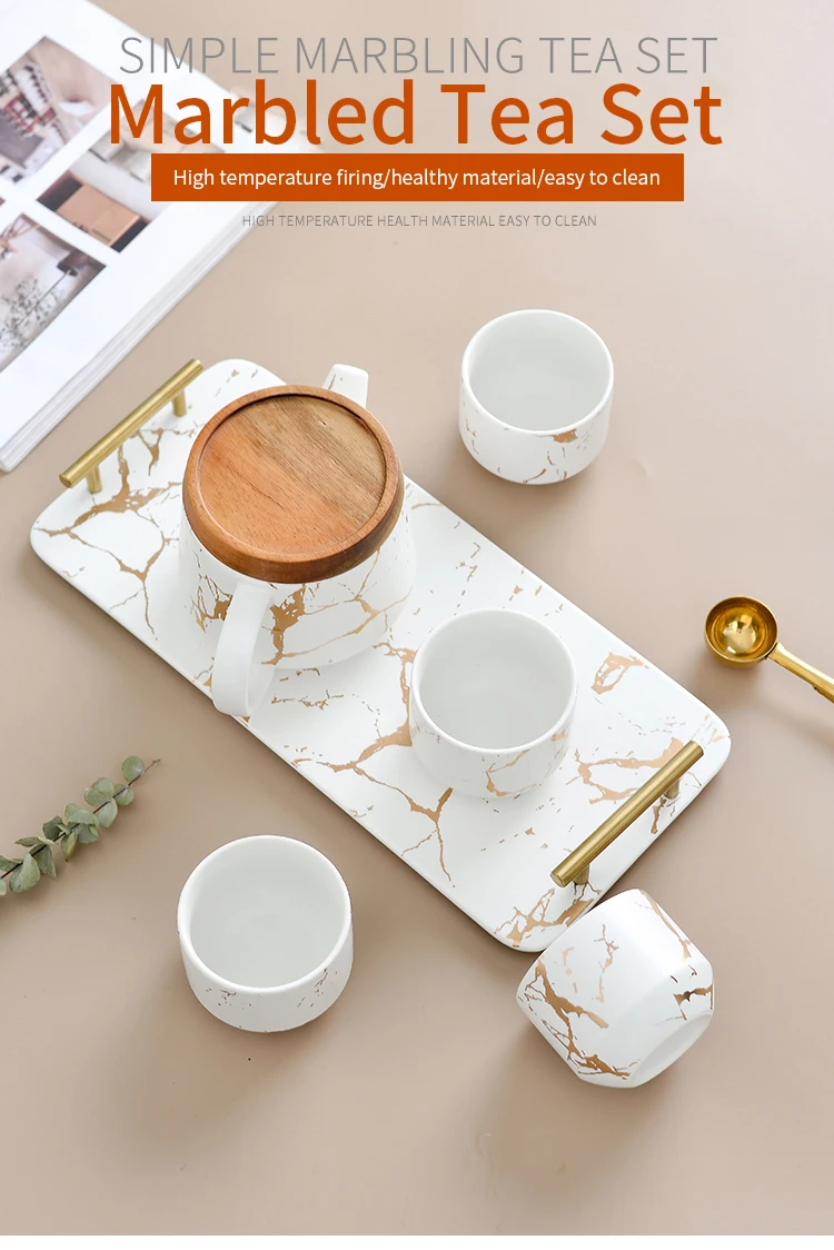 Luxury Modern Teapot 4 Piece Tea Cups Porcelain Coffee Tea Cup Sets