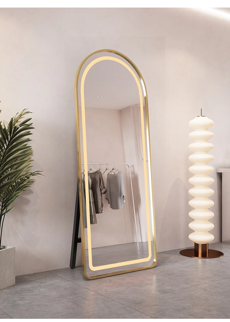 product manufactory led mirror free standing floor wall mounted hanging full body lighted full length mirror with lights-0