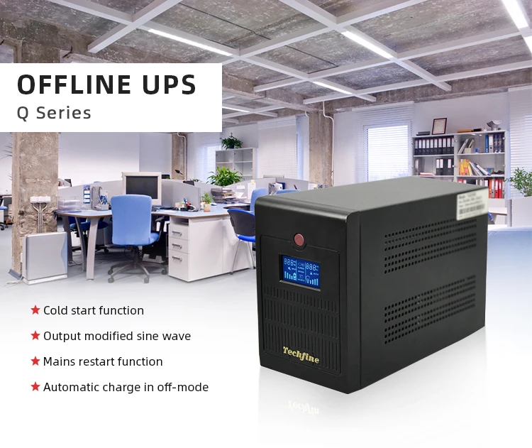Techfine 12v 24v UPS 1200VA 720W 1200 Watt UPS for House PC/Fax/Modem Backup