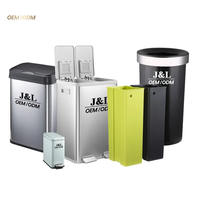 2024 J&L OEM Manufacturer 50L Household Can Recycling Stainless Steel Home Use Bin Kitchen Garbage Dustbin Trash Cans Waste Bins