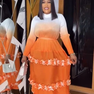 New Large Size Gradual Change Dress Wooden Ear Edge Long Sleeve Miyake Pleated Dress