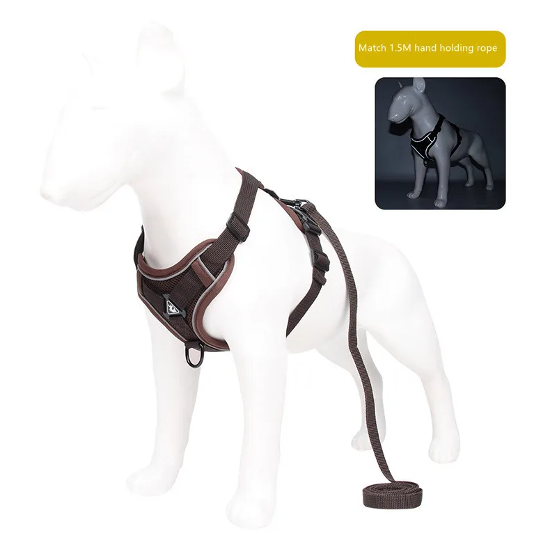 Reflective Nylon Dog Harness With 1.5m Leash Set No Pull Adjustable ...