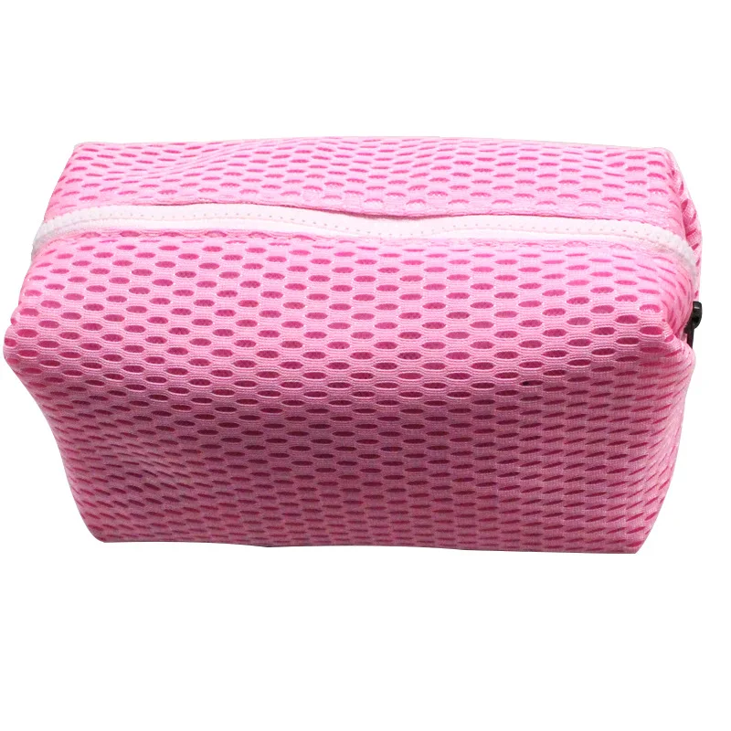 Custom Logo Zipper Cosmetic Brush Makeup Bag Mesh Breathability Cosmetic Bags Large Pink Cosmetics Bag