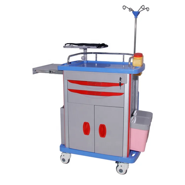 High Quality Movable Hospital Medical ABS Plastic Trolley Emergency Crash Cart for Sale CY-D409