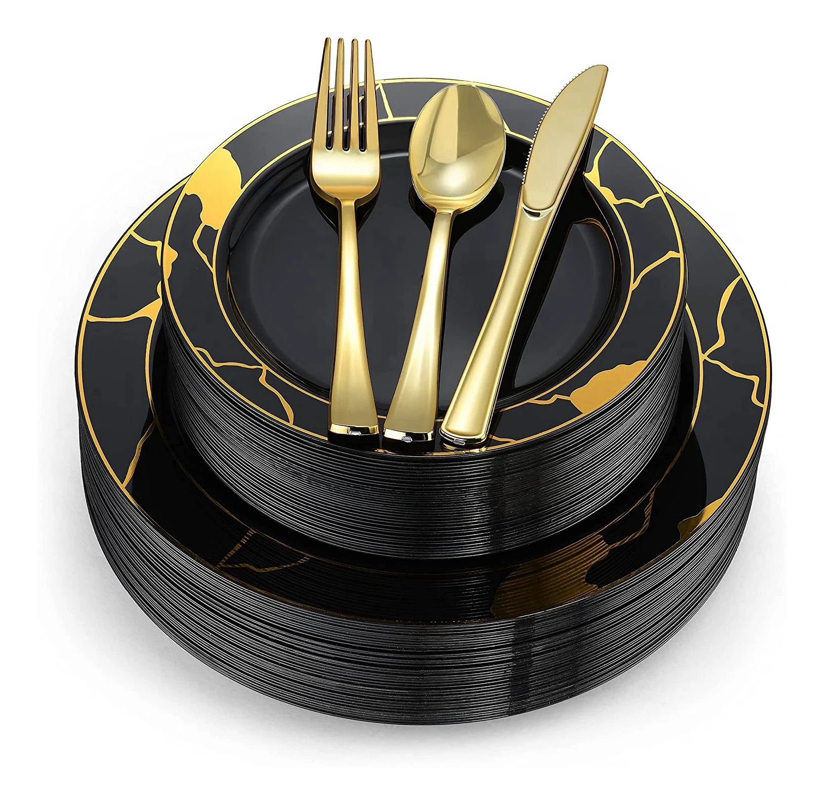 Black And Gold Plates Plastic Dinnerware Sets Plates With Plastic