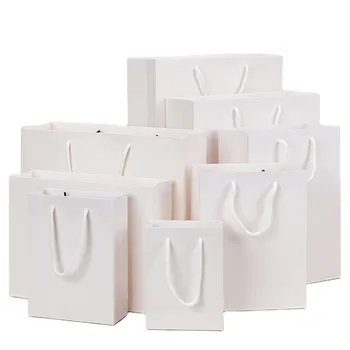 Various Size With Ribbon Cotton Handle Foldable Shopping Custom Cardboard Bag With Your Own Logo Gift Stote Paper Packaging Bags