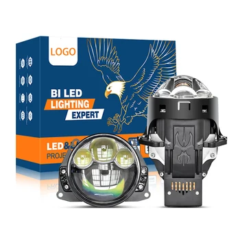 Super Bright 90W Bifocal Lens 3-Inch Car LED Headlights 3 Laser Effects Direct Far Integrated for Amarok Golf X5 6500K 2-Year