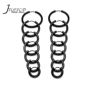 Factory Wholesale Jewelry Multi Sizes Stainless Steel Round Clip Black Plated Hoop Earrings