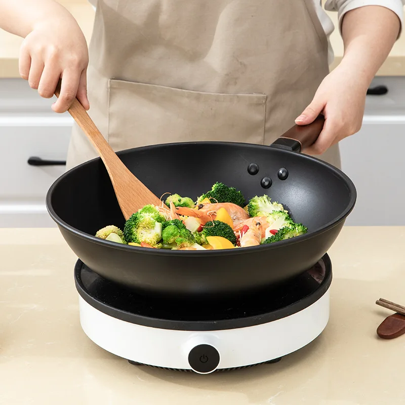 Nonstick Carbon Steel Wok Pan,No Chemical Coated Flat Bottom Asia Stir