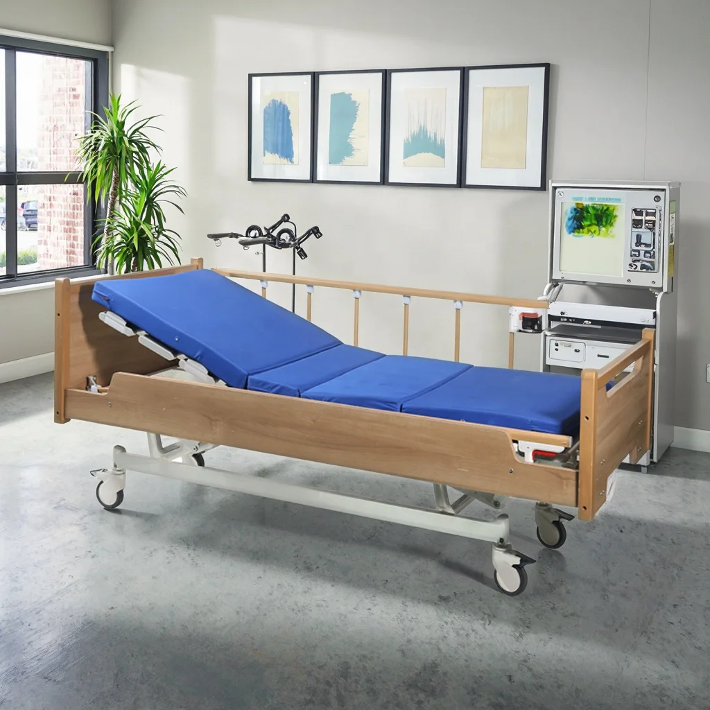Adjustable Manual Crank Modern Foldable Hospital Bed Steel Frame PP Headboard Multi-Function Commercial Use Medical Hotel 4