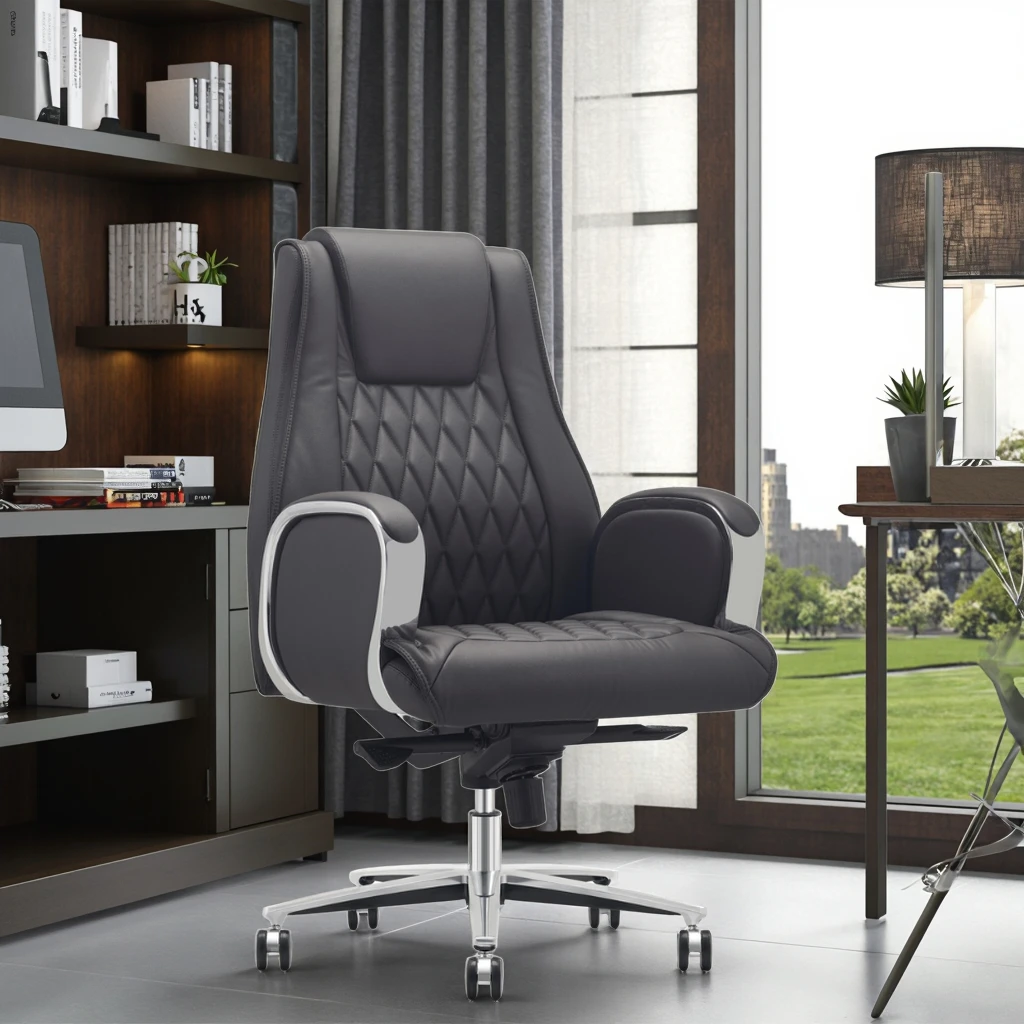 Luxury Managers Office Chair Aluminum Armrests Dual Density Sponge Breathable Back Office Upgrade 2