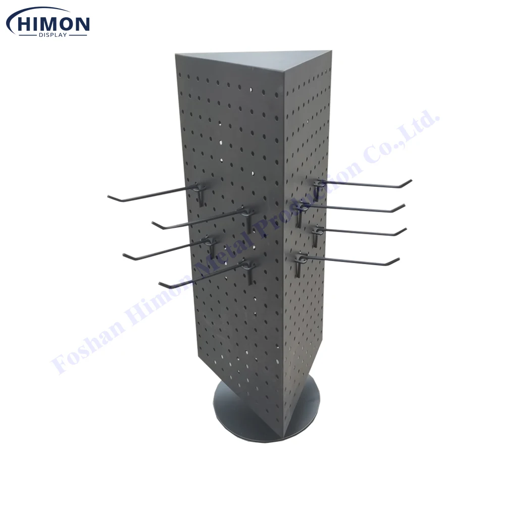 3 Sides Pegboard Small Rotating Spinner Magnet Display Counters for Retail Stores Tabletop Rotary Display Stand