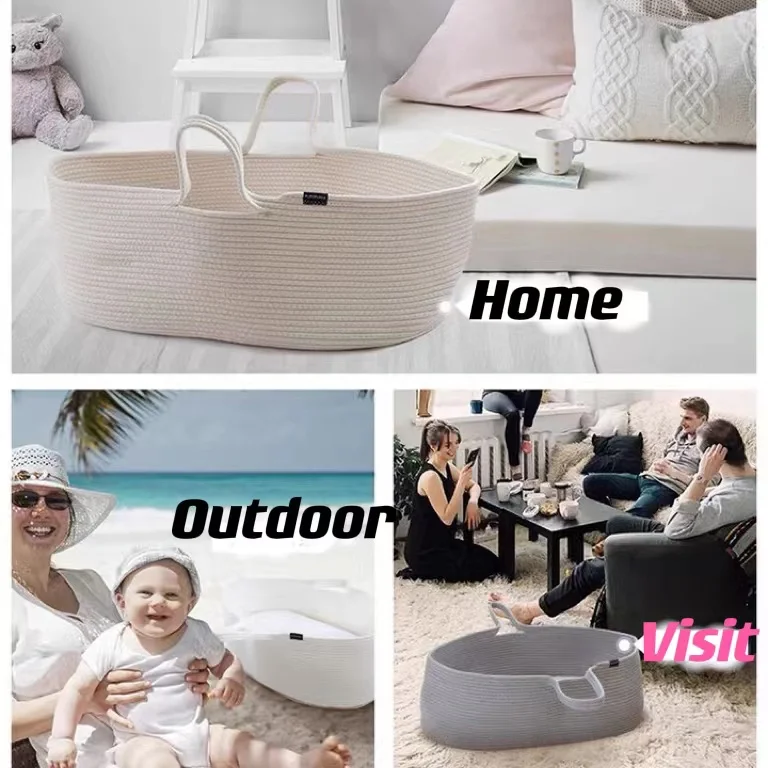 Foldable Customized Portable Soft Nappy Caddy 100%cotton Rope Baby Changing Woven Moses Cotton Rope Basket