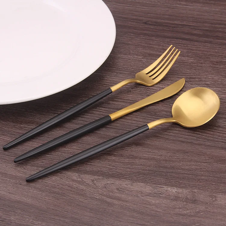 304 stainless steel Portuguese tableware knife fork and spoon set Nordic western food black gold steak knife fork and spoon