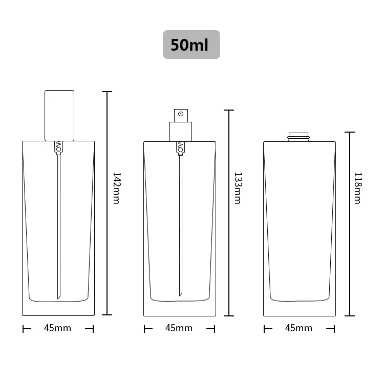 Tall square 50ml clear Frosted Flat Glass New Design Perfumes Bottle 50 ml Rectangle Empty Glass Perfume Bottle Luxury