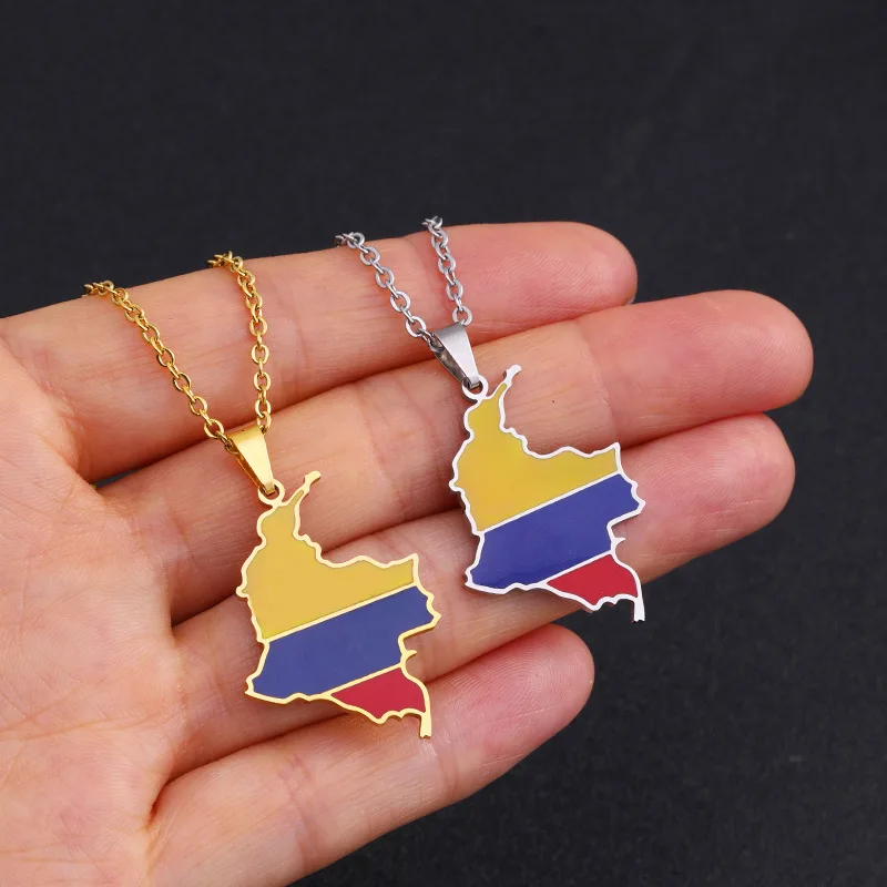 Collana Con Mappa Del Marocco Di Moda - Hip Hop Goccia Di Olio Lucidatura Personalità Elementi Stellari Mappe Catena Sottile Alla Moda Patriottico Delicato Fascino Gioielli Regali Di Compleanno,Bianc
