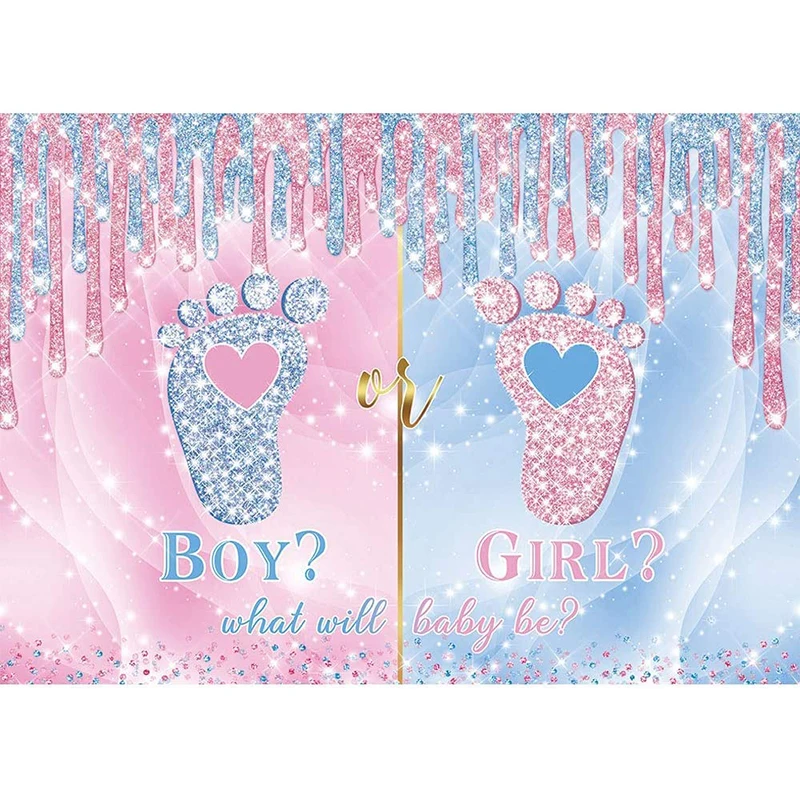 Sfondo Gender Reveal 2.1x1.5m - Orso Con Palloncini Blu/Rosa, Per Feste E Foto, Materiale Vinilico