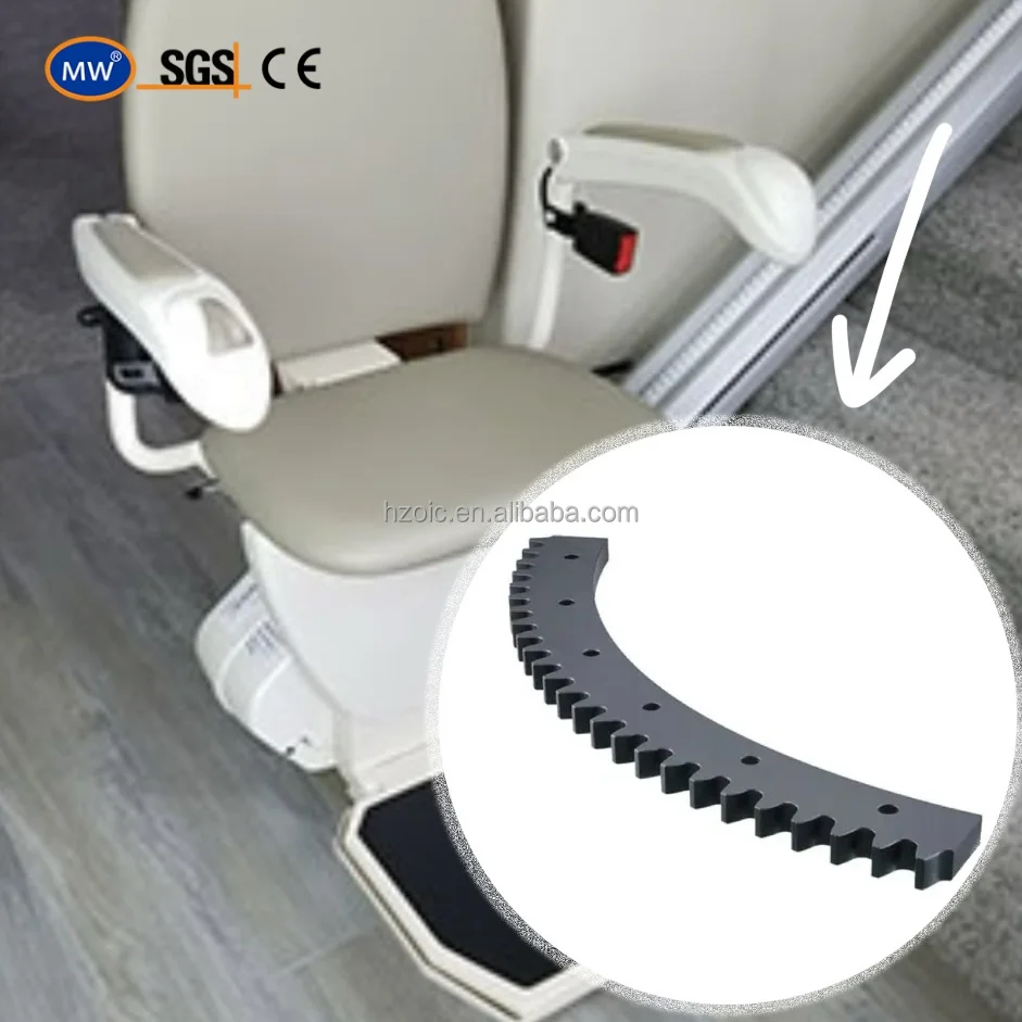 Customizable Precision Machining Curved Hobbed Spur Pinion Stairlifter Gear Rack for Staircase Handrails and Different Scenes