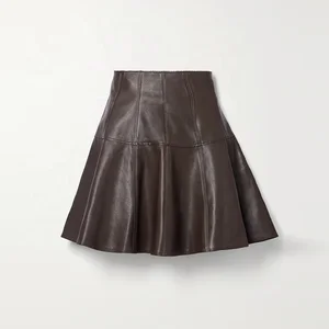 Clothing Manufacturers Custom Spring Summer Brown High Waisted Elegant Casual Women Leather Mini Skirt