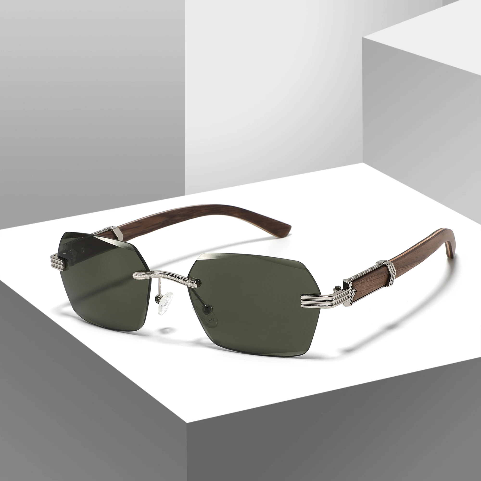2025 Custom Logo Designer Brand Metal Hinge Rimless Sunglasses