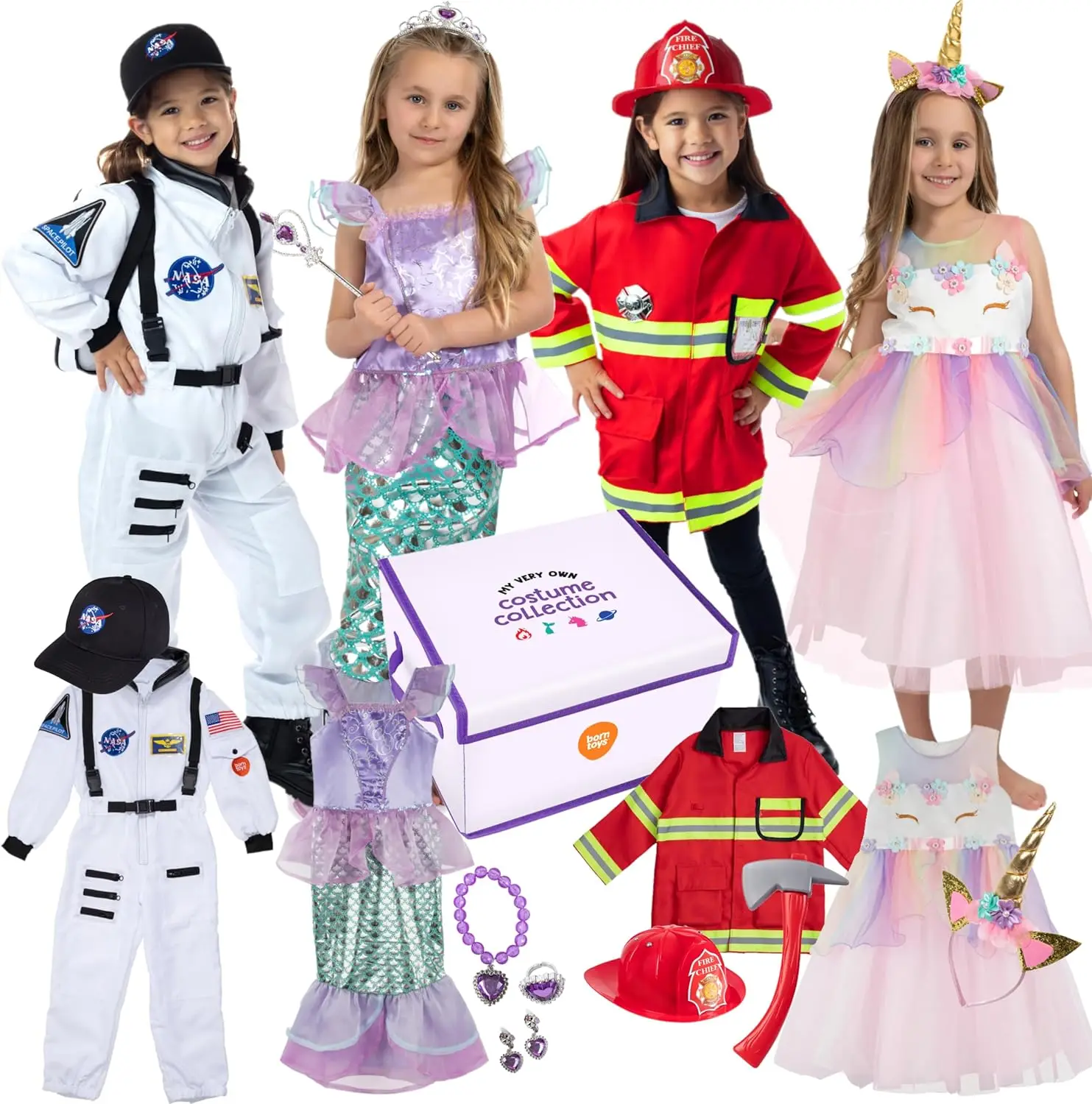 Kids Dress up Costumes Washable Children Role Play Costume Pretend Play  Mermaid unicorn Fireman Astronaut Fancy Dress Costumes