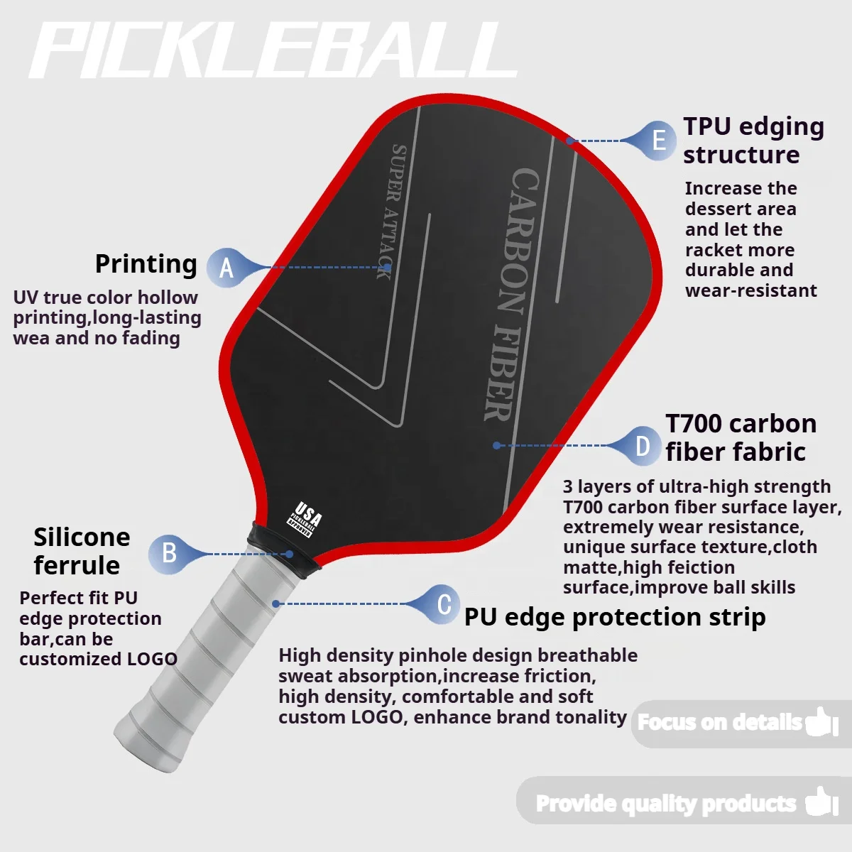 Wholesale Usapa Approved Ben Johns CFS 16mm Paddle Racket T700 Raw Carbon Fiber Thermoformed PickleBall Paddle manufacture