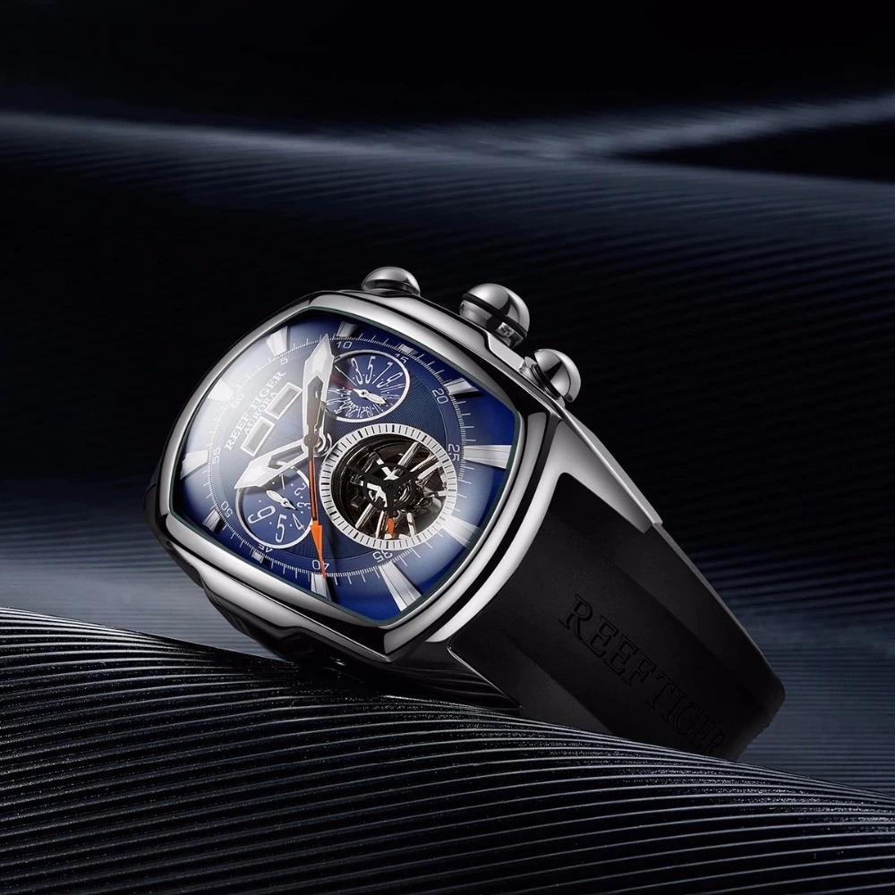 REEF TIGER RGA3069 Luxury Men's Watch with Blue Dial, Mechanical