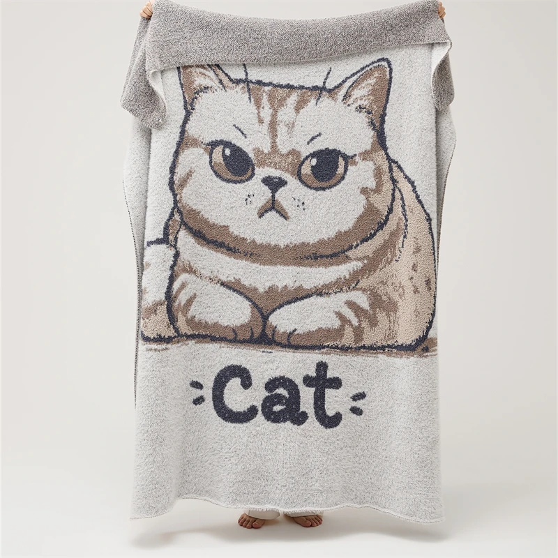 2024 High Quality Super Cute Angry  Cat Jacquard Knitted Throw Blanket For Children's Gifts And Home Decoration OEKO-TEX  KT manufacture