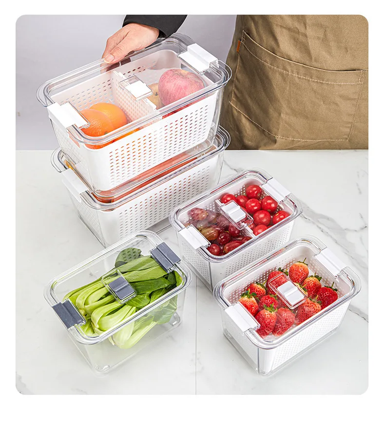 Household Japanese-style boutique double-layer drain basket fresh-keeping drain Kitchen refrigerator vegetable storage box manufacture