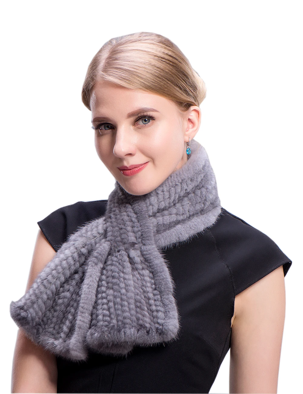 MWFur ручной вязки роскошный норковый меховой шарф двусторонний мех короткий стиль для женщин