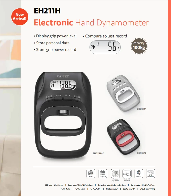 CAMRY Digital Hand Grip Dynamometer Finger Trainer Exerciser Wrist Strengthener Battery Powered Electronic Grip Strengthener