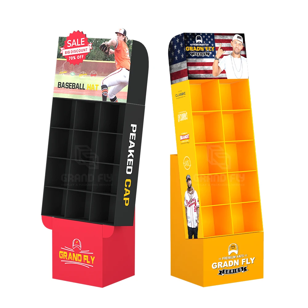Corrugated Cardboard End Cap Baseball Hat Display Stand Hook Cardboard  Display Hat Display Stand Rack for Caps
