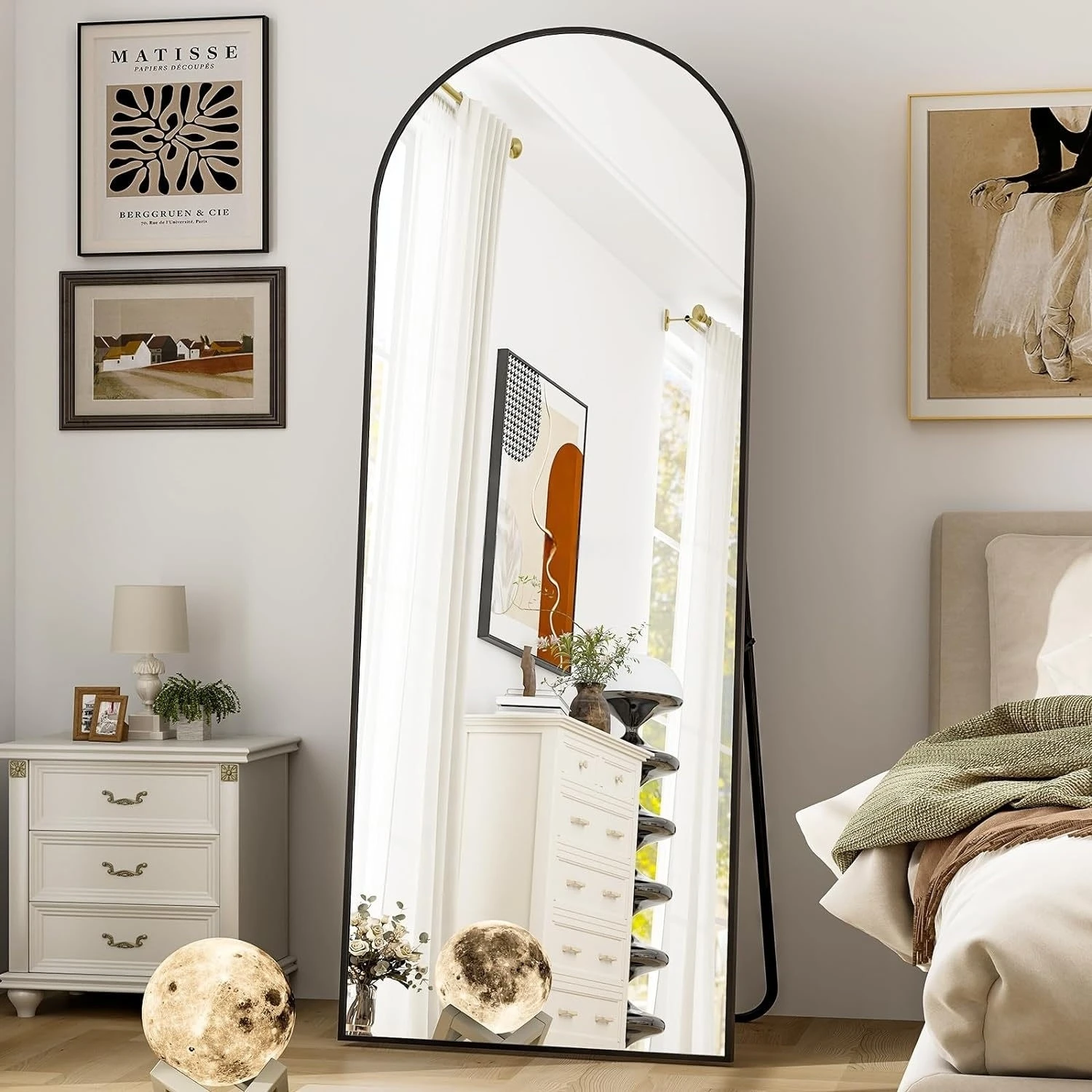 Luxury Full Body Dressing Wall Mirror Modern Arched Aluminum Alloy Framed Standing Bedroom Bathroom Mirror Home Decor