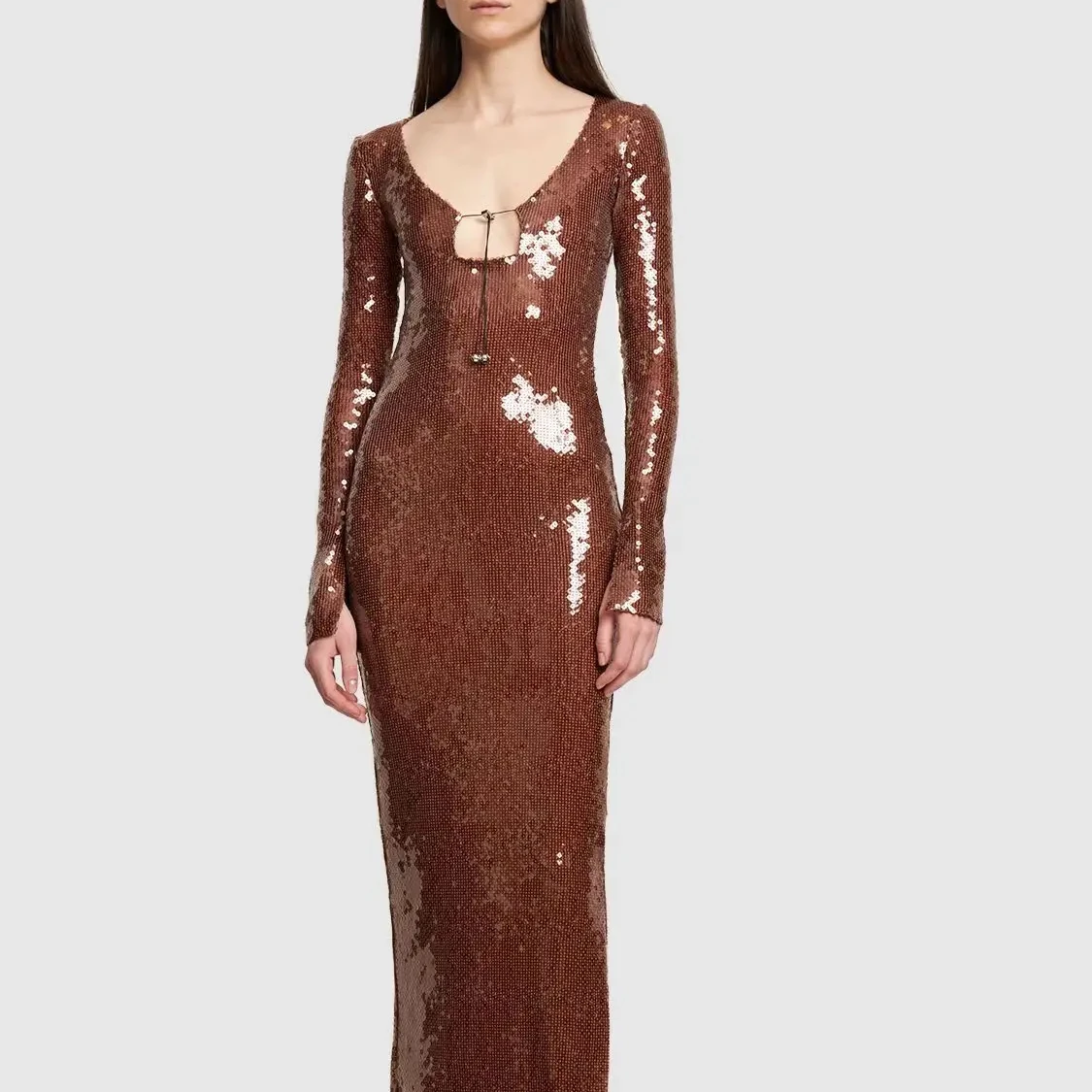 green emerald velvet dress Elegant A-Line Empire Waist Midi Length Chiffon Sequin Dresses Sleevel