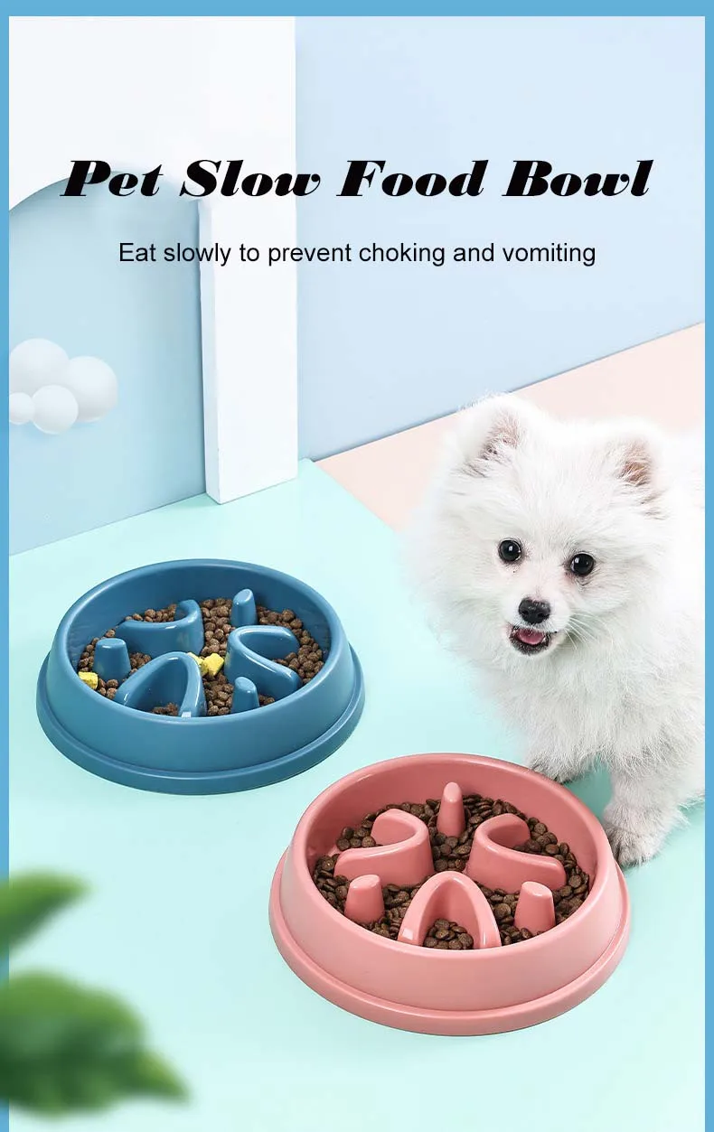 Plastic Pet Slow Feeder Bowl Non-Slip Rounded Design for Raised Pet Feeders Anti-Choking Dog Bowl for Food