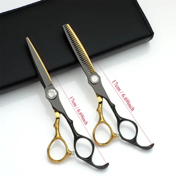 Factory Supply 6 "black gold flat scissors with dragon handle scissors for professional hairdressers left-handed