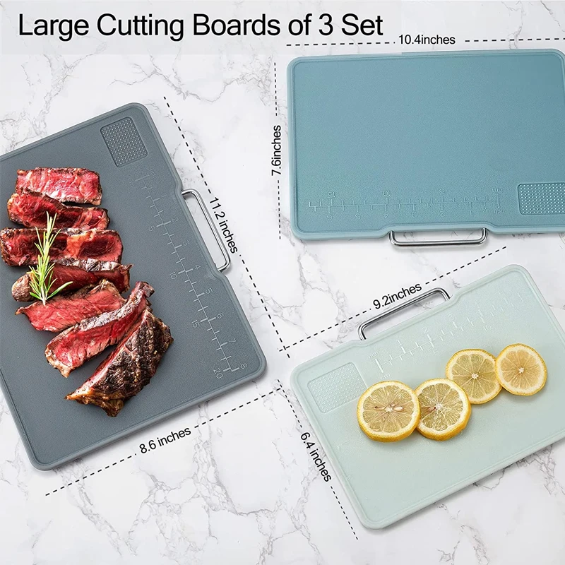 3 in 1 Custom Kitchen Meat Cutting Board Set Food Grade Plastic Chopping Board with Scale and Stand