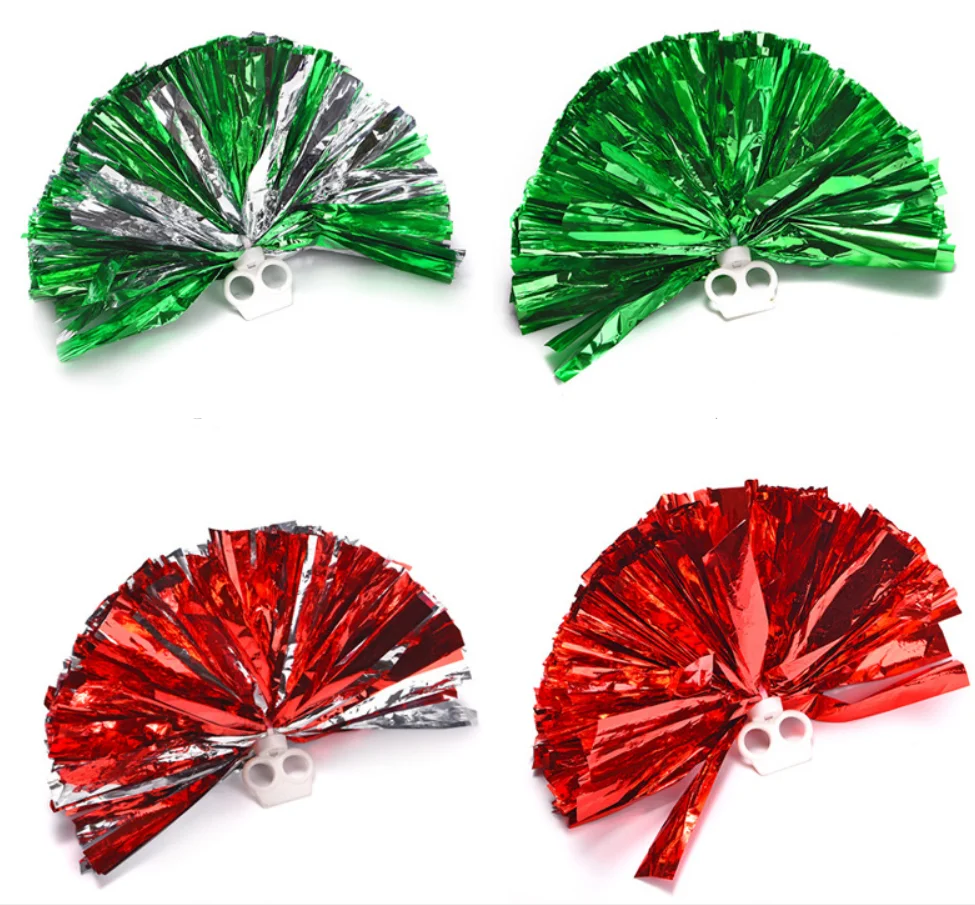 Pink Bright Metallic Cheerleader Pompoms Premium Cheering Squad Hand Flowers Cheerleading Pom Poms with Finger-Friendly Ring