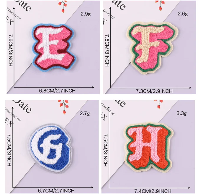 Custom Made a to I Colorful Letter Design Embroidery Chenille Patch for Baby Clothing