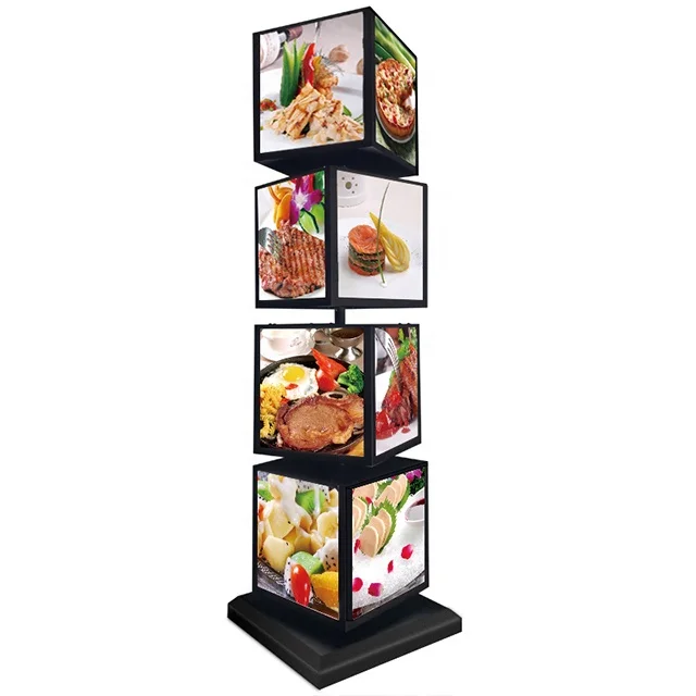 Floor Led Advertisement Sign Menu Poster Frame Box Light Acrylic Iron Square Waterproof Automatic Rotating Light Box
