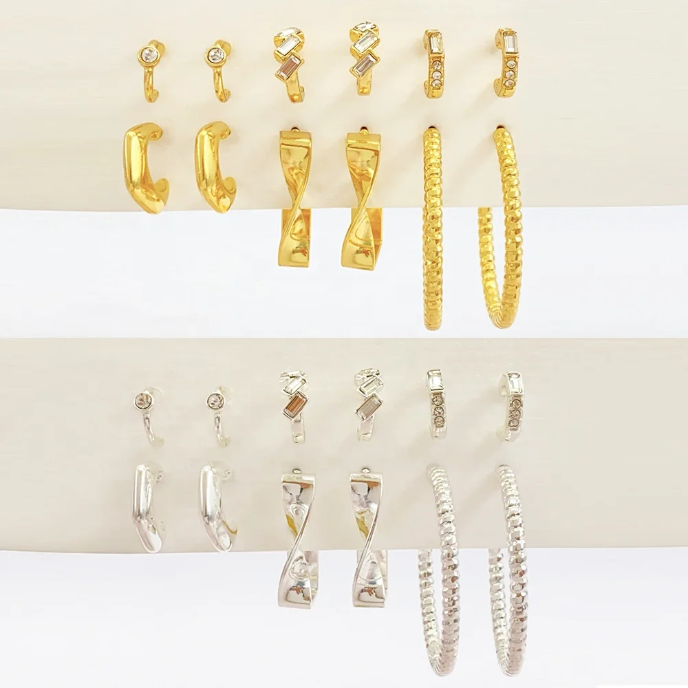 Hot Sale Customized Crystal Diamond Twist Drop Hoop Earring Set Vintage Gold-Plated Alloy for Women Wholesale Jewelry