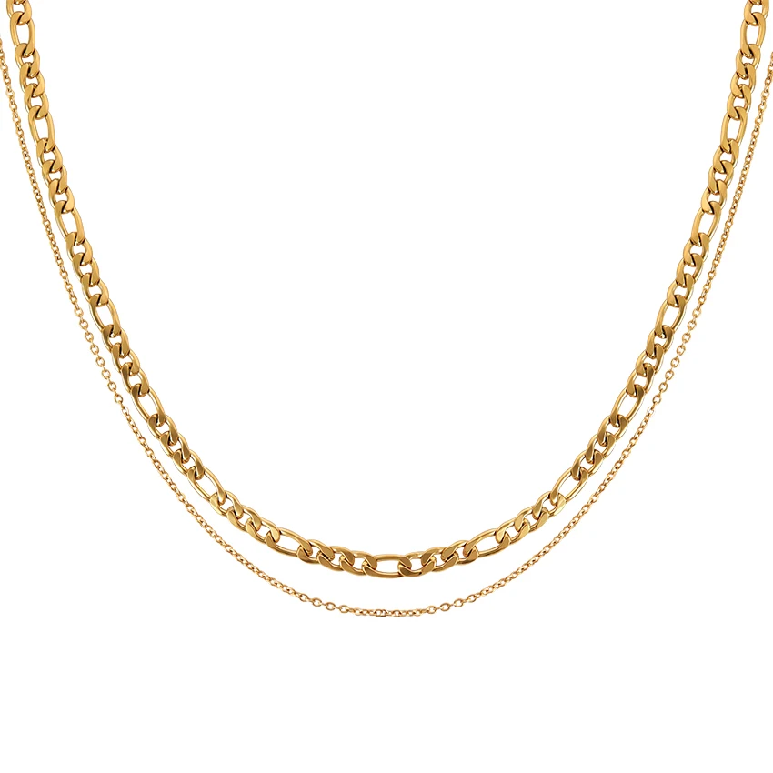 18k Gold Plated Stainless Steel Thick Cuban Chain Waterproof Tarnish Free Miami Double Layer