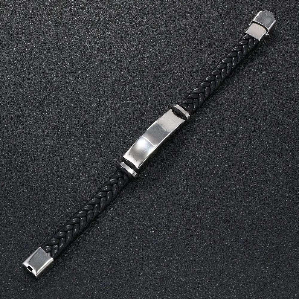 Hot sale Stainless Steel Braided Rope Leather Bracelets Wholesale Weave Wrap Leather Bracelet