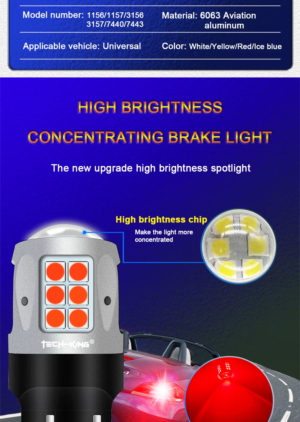 TECH-KING Car Led Brake Light 3030 Chip Super Canbus Error Free Bulbs Driving Turning Assit Backup Car Light Interior Light
