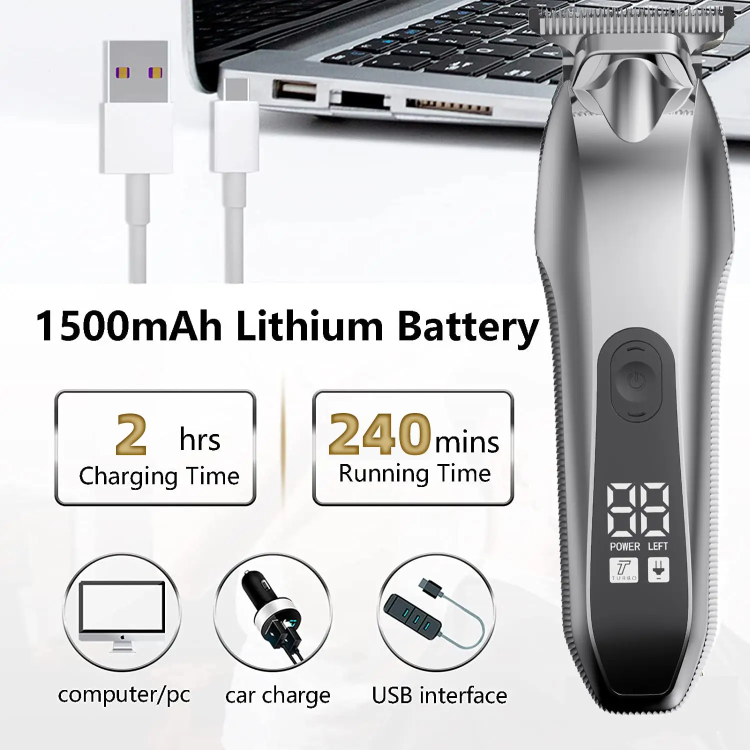 Professional USB Wireless T-Blade Hair for Clipper Strong Power for Barbers and Household Use Stainless Steel Blade in Stock
