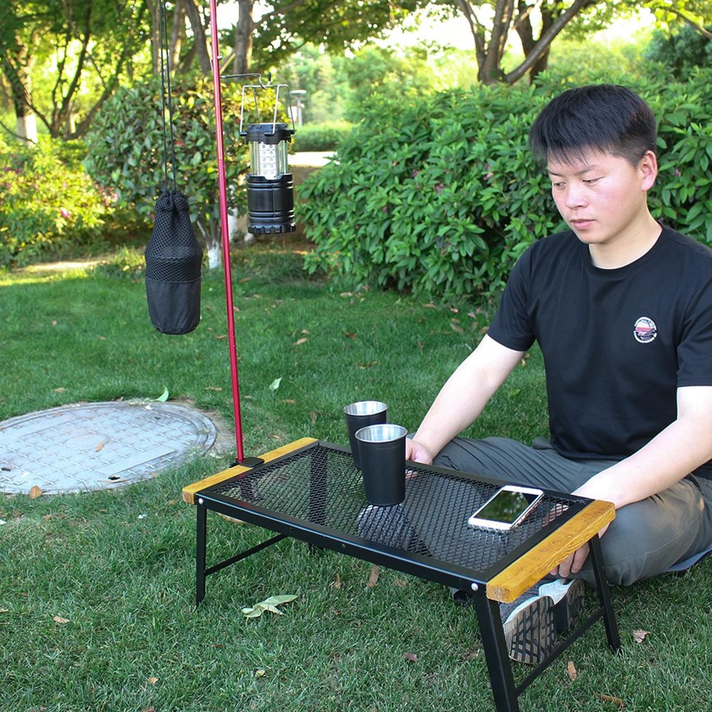 Outdoor Antiscalding Wooden Handle Camping Barbecue Iron Table