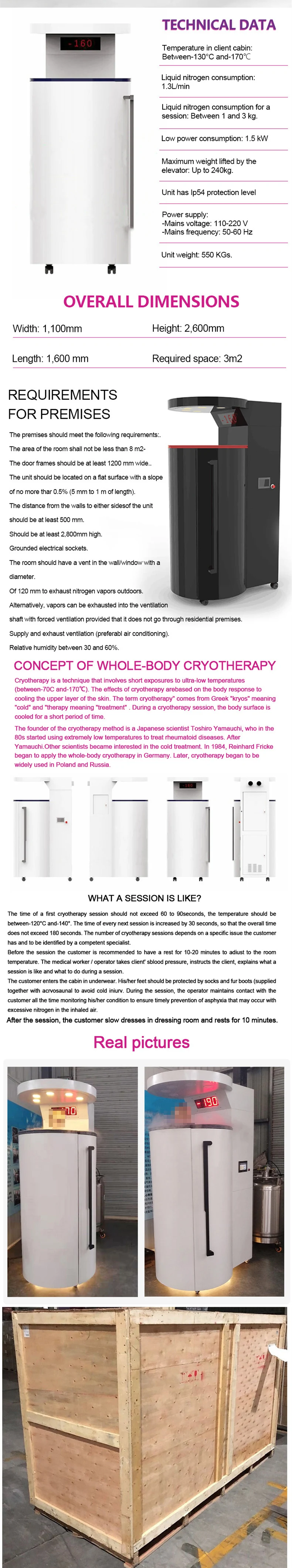 cryotherapy chamber with nitrogen machine cryotherapy electric physiotherapy whole body Reduce Pain anti-aging cryo sauna