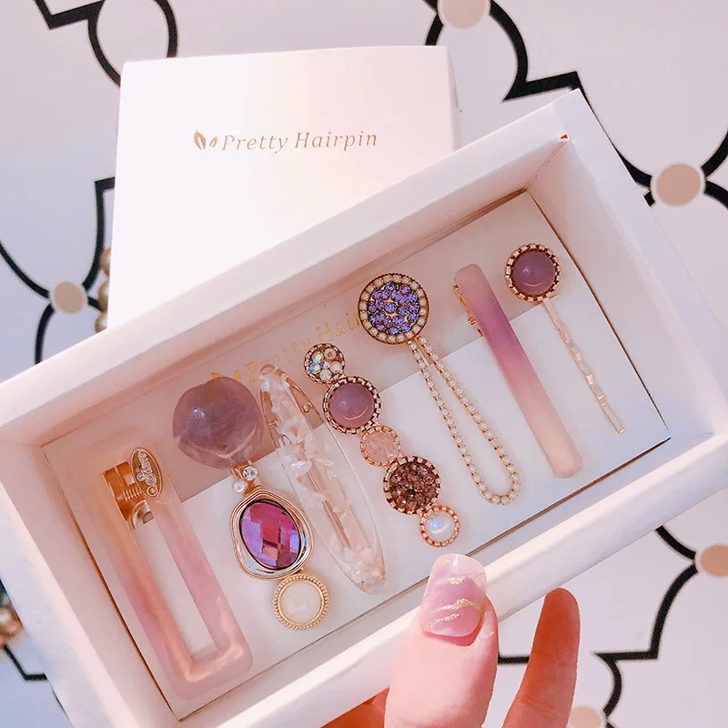 Pearl Crystal Hairgrips 7pcs Set Hair Clips Princess Fashion Women Vintage Pearl Marbling Hairgrip Accessories